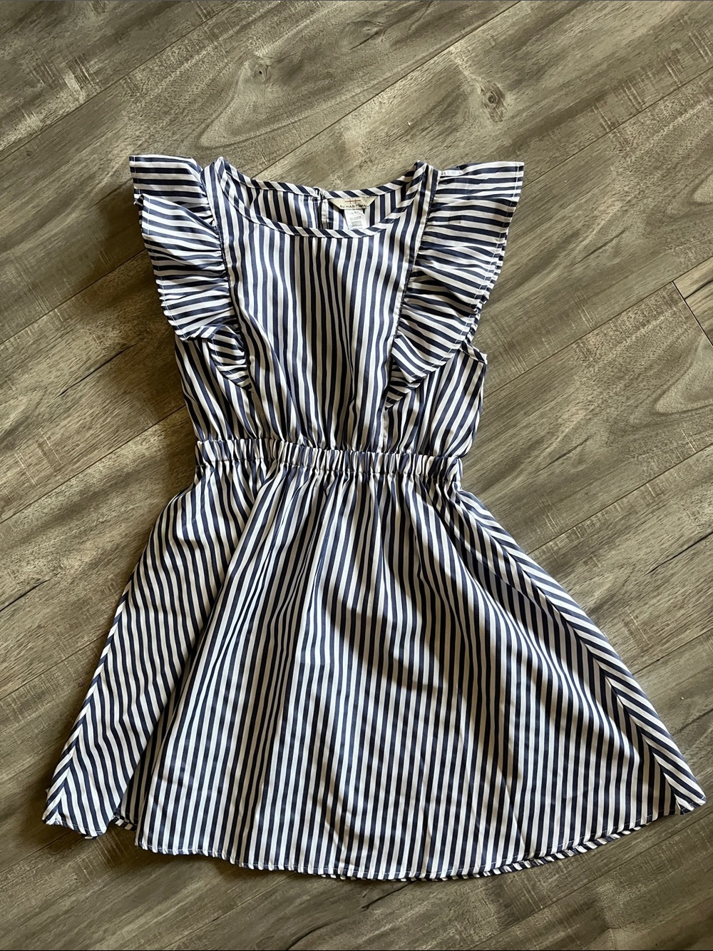 Girls chambray denim blue & White Stripe Ruffle Dress